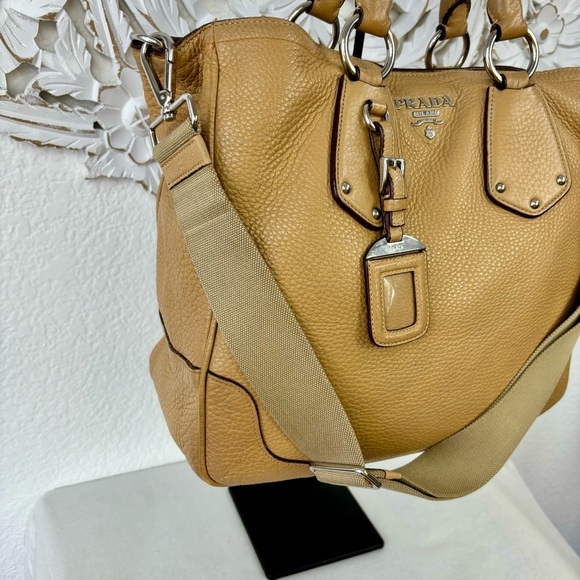 {Prada} Vitelli Daino Pebble Leather Braided Handle Open Tote - Picture 3 of 15